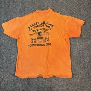 VTG Harley Davidson Shirt Mens XL Orange Youngstown, OH Bike T-shirt Motorcycle
